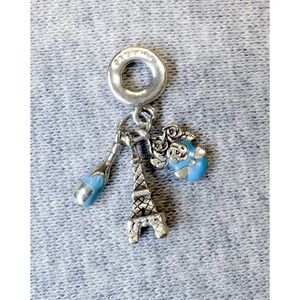 Pandora 925 Silver Eiffel Tower Pendant Turquoise Champagne Bottle Dangle Charm